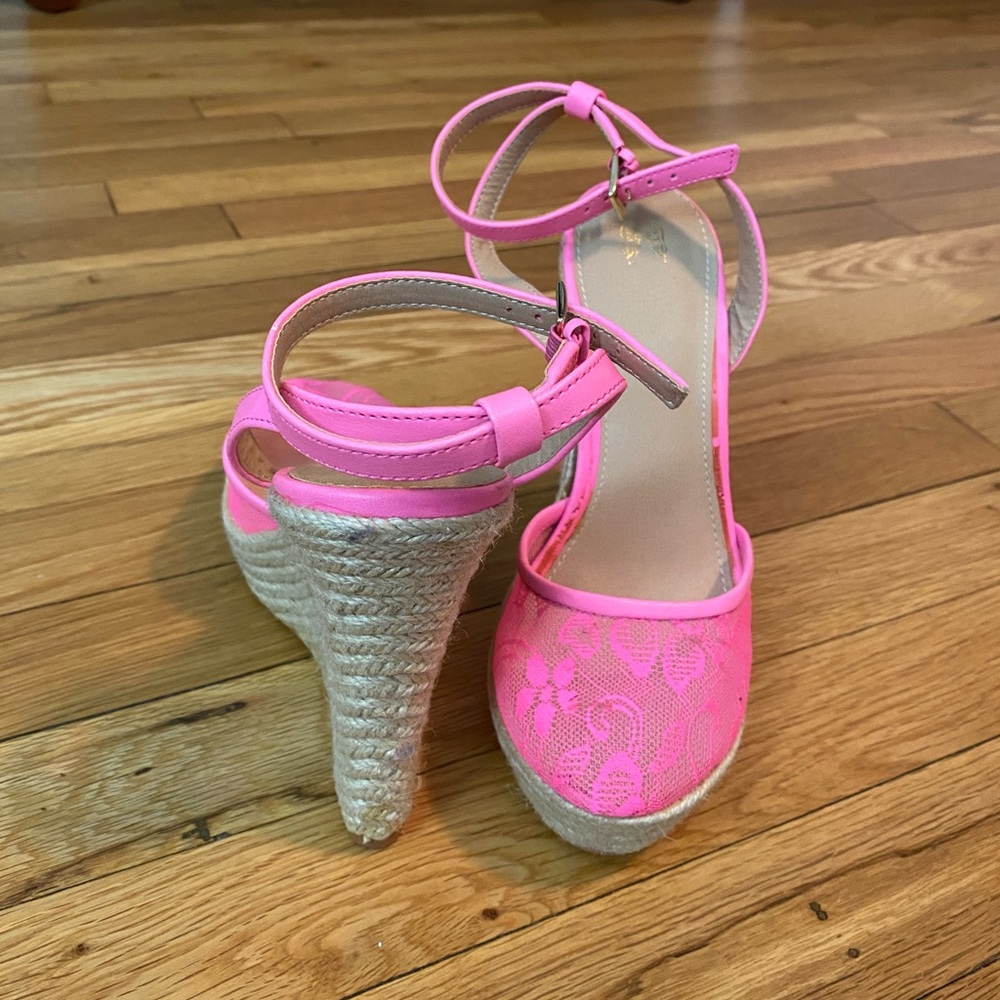 Pink Victoria’s Secret pink lace wedges